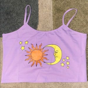 Large purple crop top. Sun & Moon Graphic Cami!